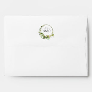 Simple, elegant, monogram eucalyptus envelope