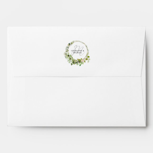Simple, elegant, monogram eucalyptus  envelope (Back (Top Flap))