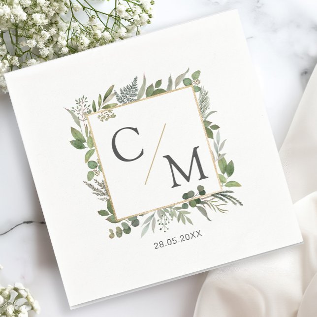 Simple elegant monogram eucalyptus napkin (Creator Uploaded)