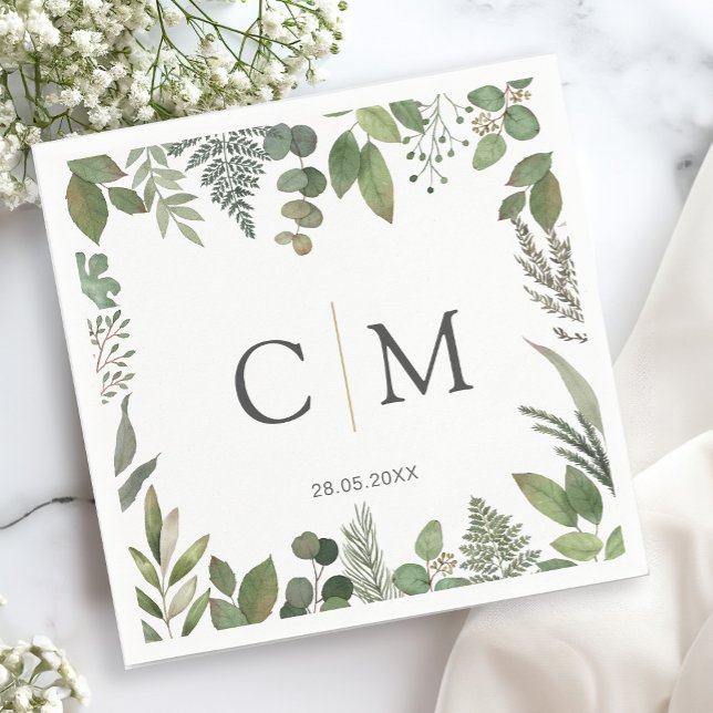 Simple elegant monogram eucalyptus napkins (Creator Uploaded)