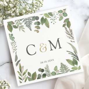 Simple elegant monogram eucalyptus napkins