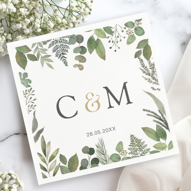 Simple elegant monogram eucalyptus napkins (Creator Uploaded)