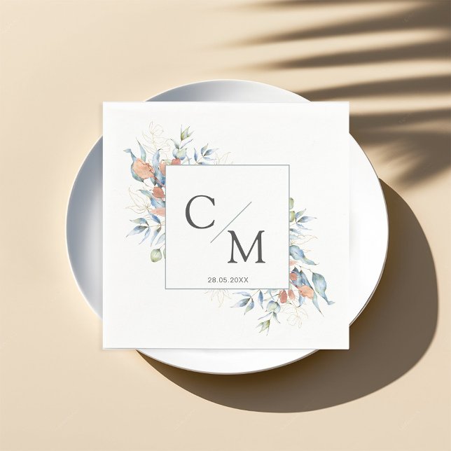 Simple elegant monogram eucalyptus napkins (Creator Uploaded)