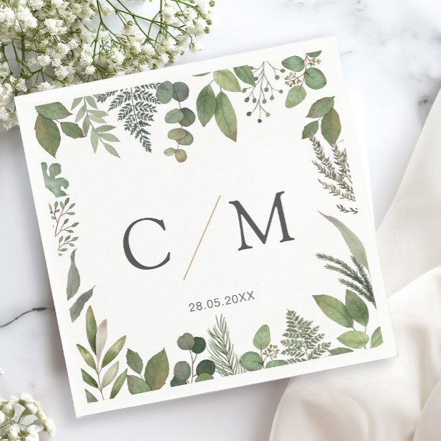 Simple elegant monogram eucalyptus napkins (Creator Uploaded)