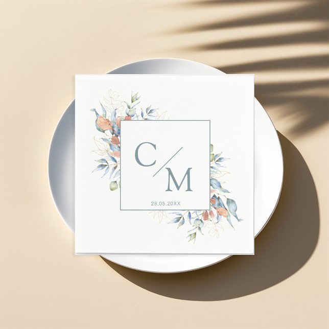 Simple elegant monogram eucalyptus napkins (Creator Uploaded)
