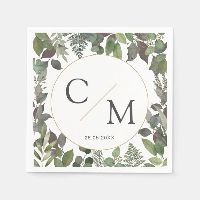Simple elegant monogram eucalyptus napkins (Front)