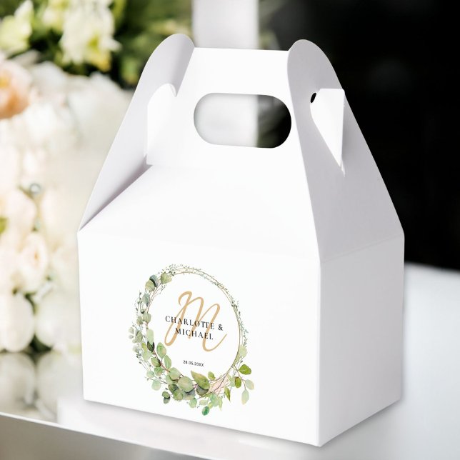 Simple, elegant, monogram eucalyptus wedding   favour box (Simple, elegant, monogram eucalyptus wedding favor boxes)