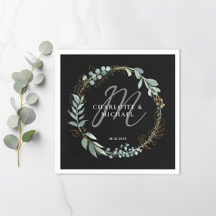 Simple, elegant, monogram eucalyptus wedding napkin