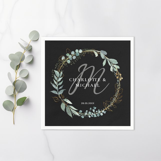 Simple, elegant, monogram eucalyptus wedding  napkin (Creator Uploaded)