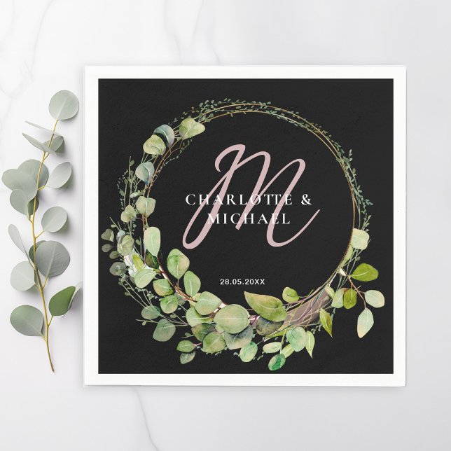 Simple, elegant, monogram eucalyptus wedding   napkin (Creator Uploaded)