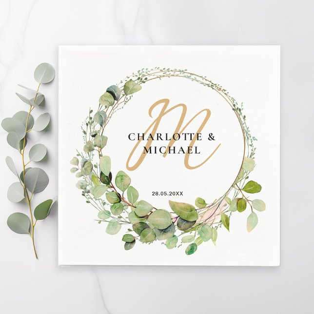 Simple, elegant, monogram eucalyptus wedding   napkin (Creator Uploaded)