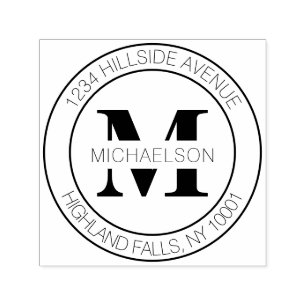 Simple Elegant Monogram Family Name Return Address Self-inking Stamp
