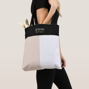 Simple Elegant Monogram Girly with 3 Grid Colours Tote Bag