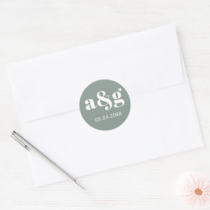 Simple, elegant monogram grey wedding classic round sticker