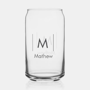 Simple elegant monogram groomsman man lines name can glass