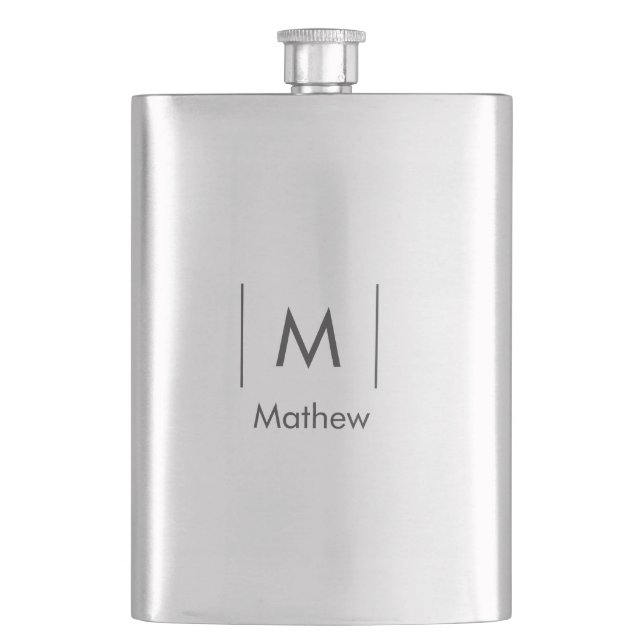 Simple elegant monogram groomsman man lines name  hip flask (Front)