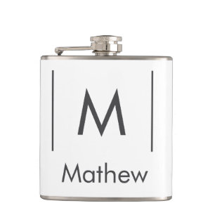 Simple elegant monogram groomsman man lines name  hip flask