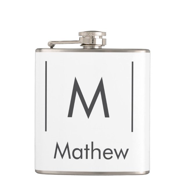 Simple elegant monogram groomsman man lines name  hip flask (Front)