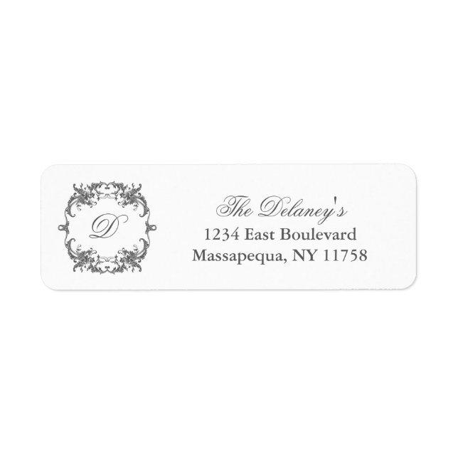 Simple Elegant Monogram in Baroque Frame Return Address Label (Front)