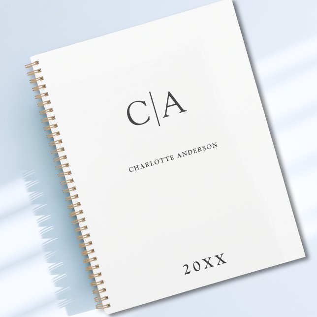 Simple, elegant monogram invitation planner (Simple Elegant Monogram White Custom Planner with your Name, Initials or Message)