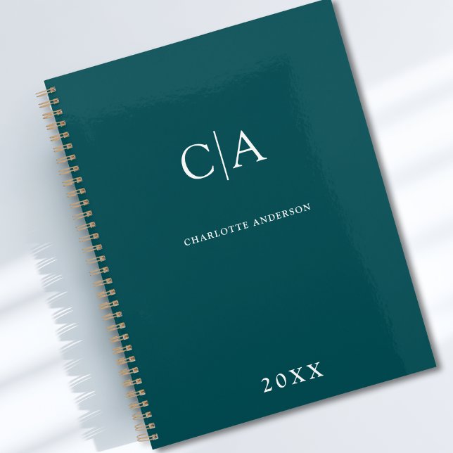 Simple, elegant monogram invitation planner (Simple Elegant Monogram Teal Custom Planner with your Name, Initials or Message)