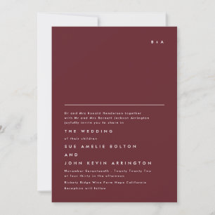 Simple Elegant Monogram Maroon Burgundy Wedding Invitation