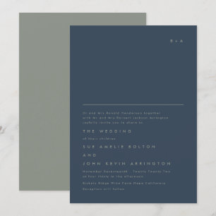 Simple Elegant Monogram Navy & Sage Invitation
