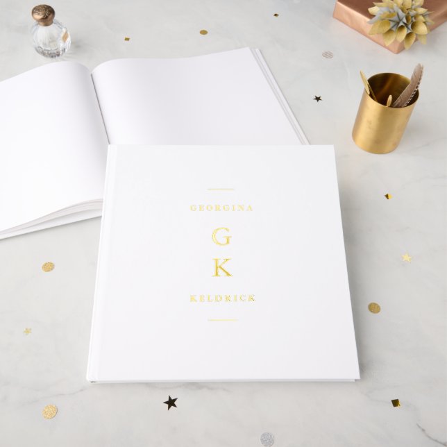 Simple Elegant Monogram Personalised Wedding Guest Book (Front Open)