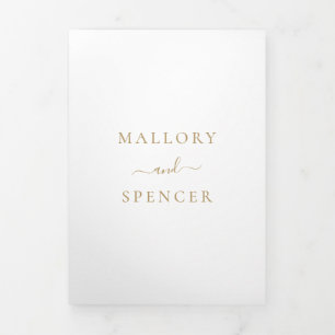 Simple Elegant Monogram Photo Faux Gold Wedding Tri-Fold Invitation
