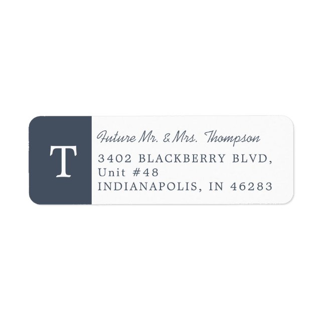 Simple Elegant Monogram Smoky Navy Return Address Label (Front)
