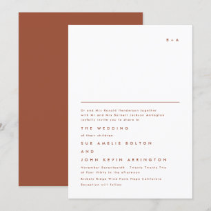 Simple Elegant Monogram Terracotta White Wedding Invitation