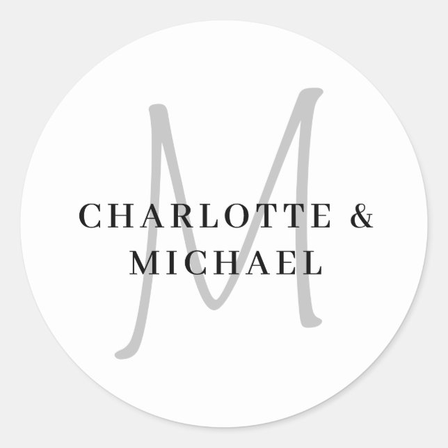 Simple, elegant, monogram wedding classic round sticker (Front)
