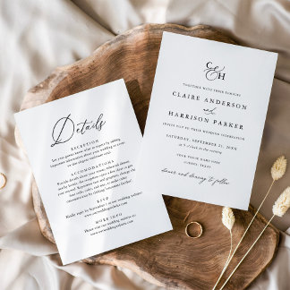 Simple Elegant Monogram Wedding Details Invitation
