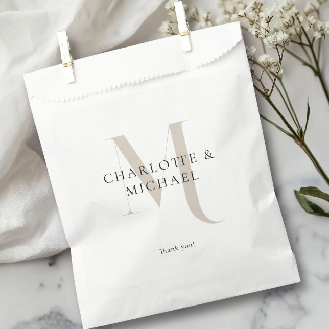 Simple, elegant, monogram wedding  favour bag (Simple, elegant, monogram " Thank You!"  wedding favor bag with your names.)