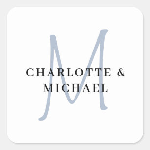 Simple, elegant, monogram wedding square sticker