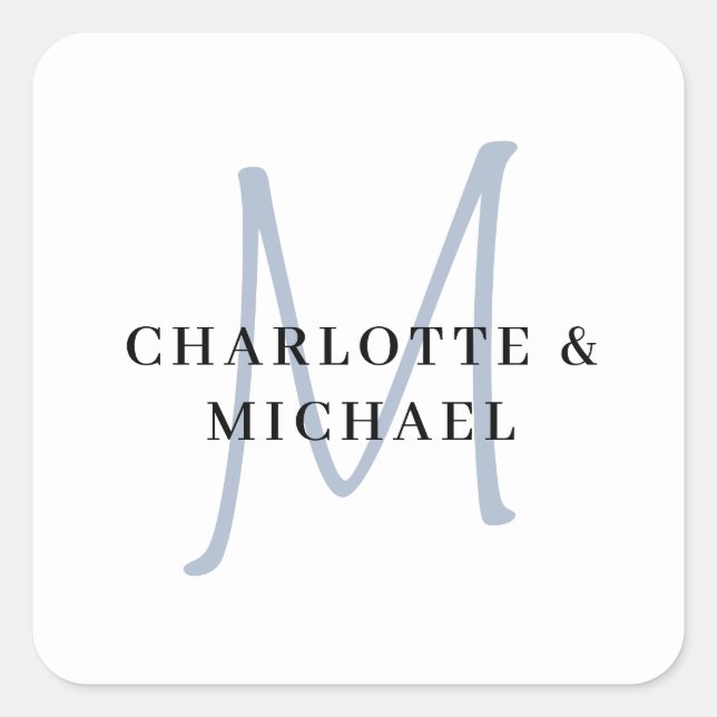 Simple, elegant, monogram wedding square sticker (Front)