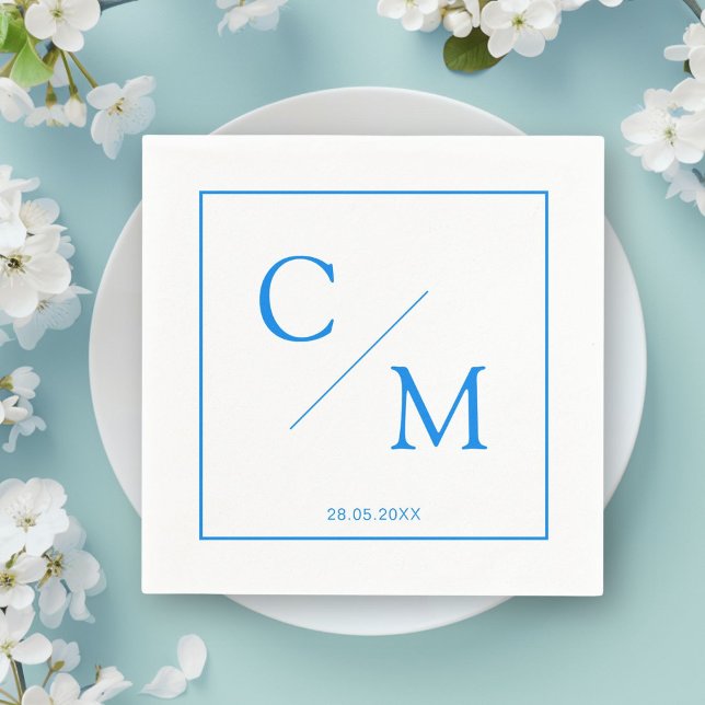 Simple Elegant Monogram White Blue Napkin (Personalized Simple Elegant Monogram Napkin)