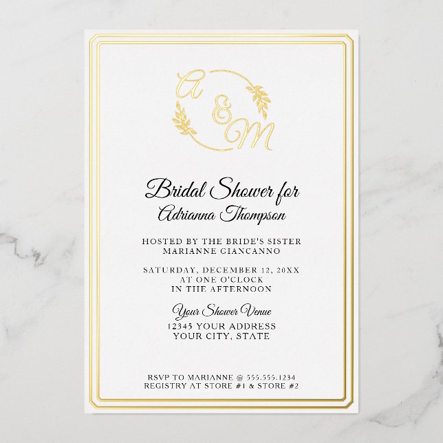Simple Elegant Monogram White n Gold Bridal Shower (Front)