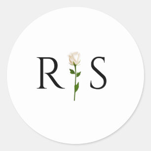 Simple Elegant Monogram With Rose Flowers Wedding Classic Round Sticker
