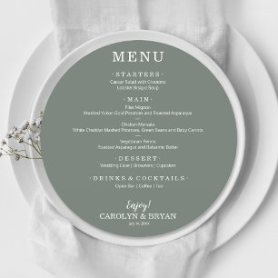 Simple Elegant Moss Green Round Wedding Dinner Menu