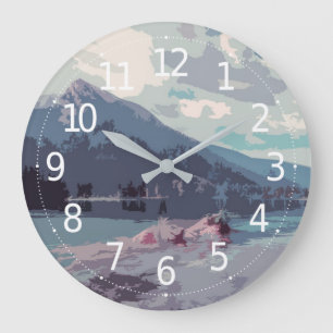 Simple Elegant Mountain and Lake   Wall Clock
