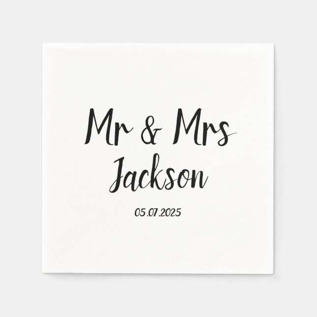 Simple Elegant Mr and Mrs Black Script Wedding Napkin (Front)