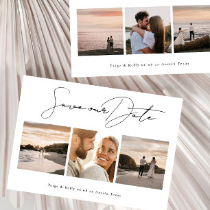 simple elegant multi photo collage wedding save the date