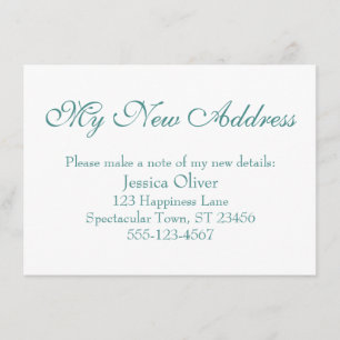 Simple, Elegant My New Address Teal on White Enclosure Card