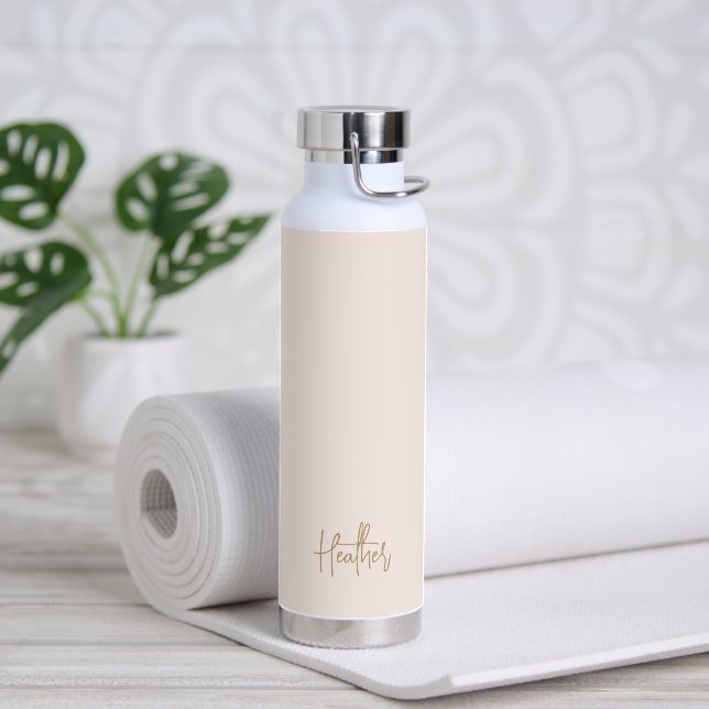 Simple Elegant Name Modern Gold Blush Pink Water Bottle (Yoga)