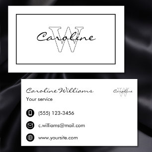 Simple elegant name monogram black white rectangle business card