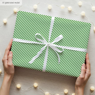Simple Elegant Narrow Striped Pattern Green White Wrapping Paper