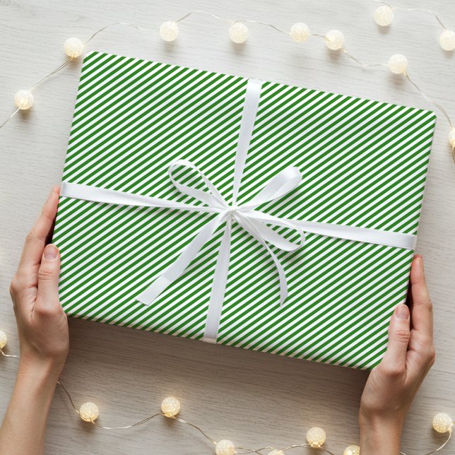 Simple Elegant Narrow Striped Pattern Green White Wrapping Paper (Creator Uploaded)