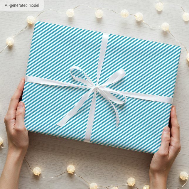 Simple Elegant Narrow Striped Pattern Teal Wrapping Paper (Creator Uploaded)