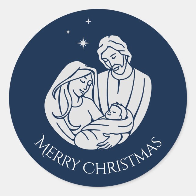 Simple Elegant Nativity Merry Christmas Classic Round Sticker (Front)